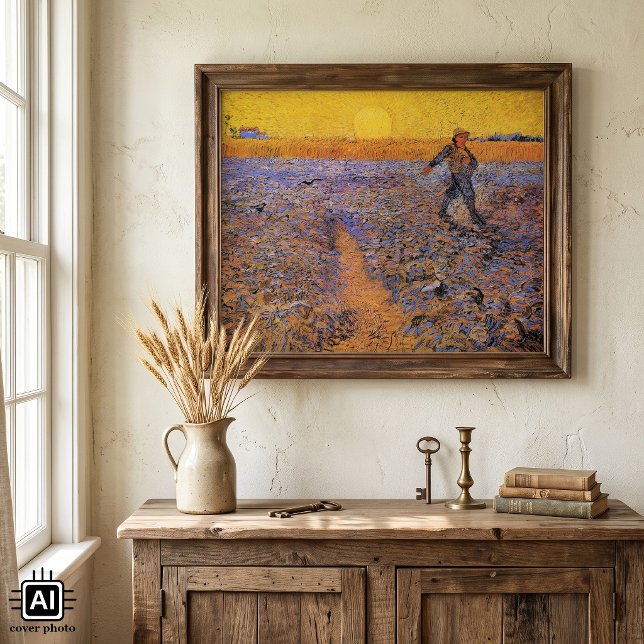 Såningsmannen av Vincent van Gogh Poster (The Sower by Vincent van Gogh is a vintage fine art post impressionism daily life peasant painting.)