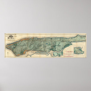 Sanitär och topografisk karta av New York City Poster