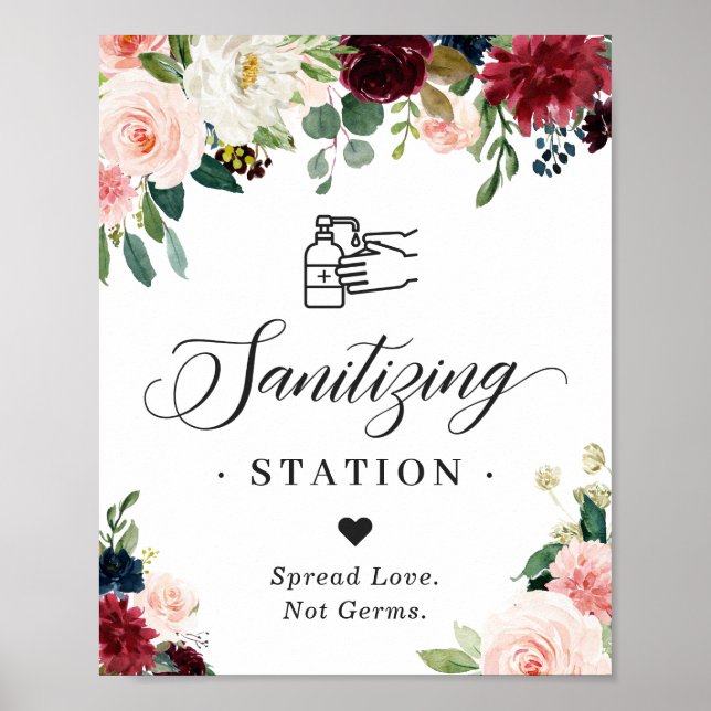 Sanitisering av  blå Blommigt för Station-signerin Poster (Framsidan)