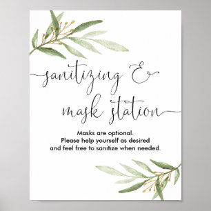 Sanitisering av masken station tecken greenery gul poster
