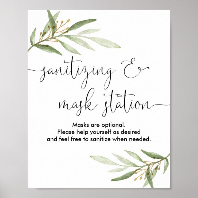 Sanitisering av masken station tecken greenery gul poster (Framsidan)
