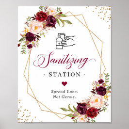 Sanitisering av Station Sign Burgundy Blommigt Gul Poster