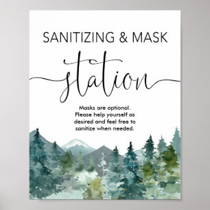 Sanitiseringsmaskstation skylt rustika berg