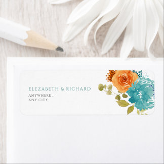 Sänk blommigt för Teal Burnt-Orange Returadress Etikett