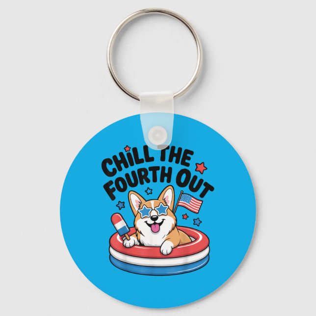 Sänk den fjärde rolig söt corgi patriotisk 4 juli nyckelring (Framsida)