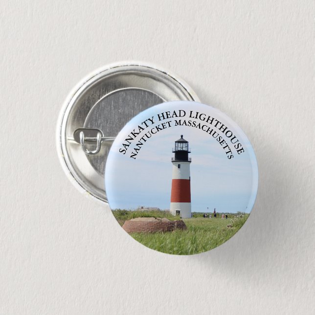 Sankaty Head Lighthouse, Nantucket MORSA Button Knapp (Framsida & baksida)