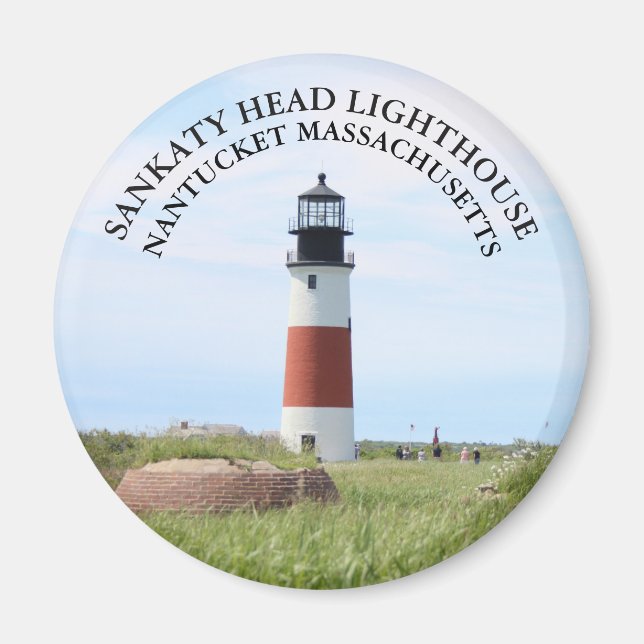 Sankaty Head Lighthouse, Nantucket MORSA Round Mag Magnet (Framsidan)