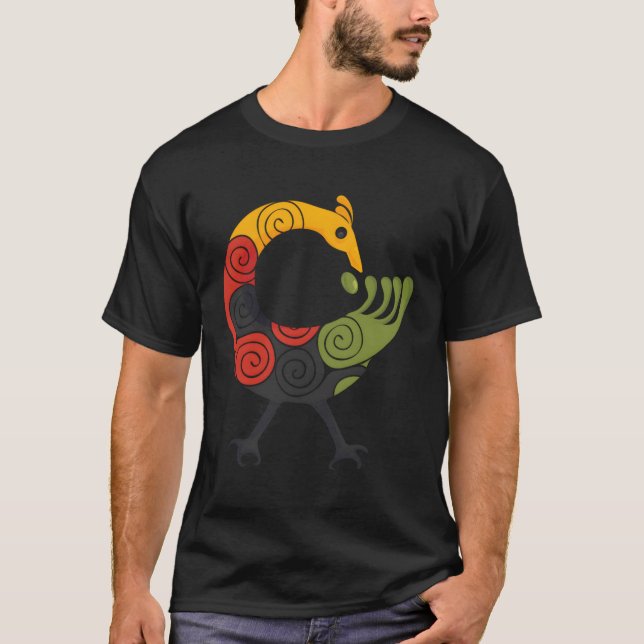 Sankofa Bird Adinkra Art in Pan African Färg T Shirt (Framsida)