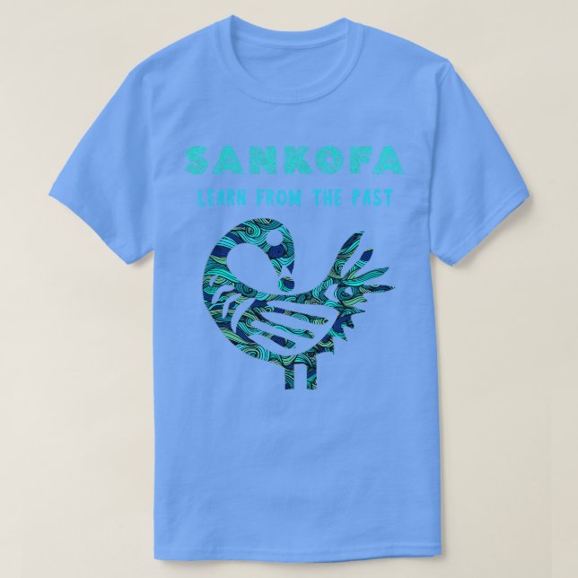 Sankofa Lär av den tidigare afrikanska fågeln Möns T Shirt (Design framsida)