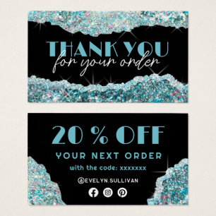 Sänkrabattkort för Faux teal glitter Visitkort