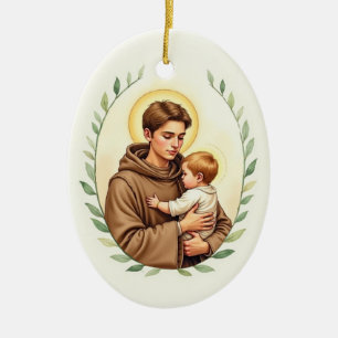 Sankt Antonius av Padua akvarellporträtt Julgransprydnad Keramik