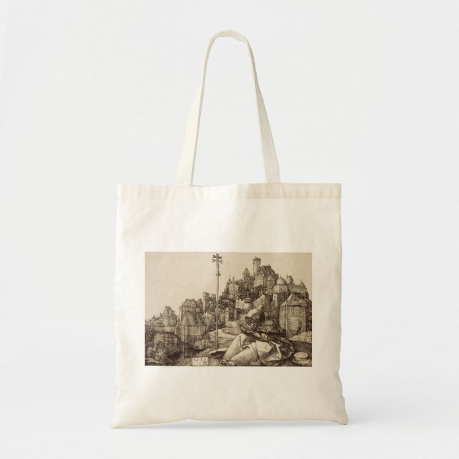 Sankt Antonius läsande av Albrecht Dürer Tygkasse (Framsidan)