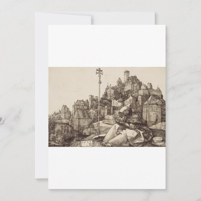 Sankt Antonius läser av Albrecht Dürer Tack Kort (Framsida)