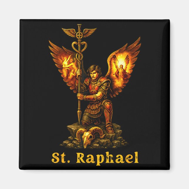 Sankt Ärkeängel Rafael Kristet Konst Tro Magnet (Framsidan)