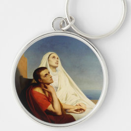 Sankt Augustinus och Sankt Monica Rund Silverfärgad Nyckelring