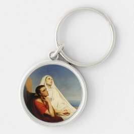 Sankt Augustinus och Sankt Monica Rund Silverfärgad Nyckelring