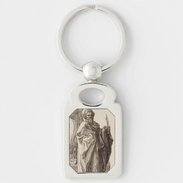 Sankt Bartolomeus aposteln finkonst Rektangulärt Silverfärgad Nyckelring (Framsidan)