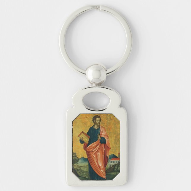 Sankt Bartolomeus aposteln finkonst Rektangulärt Silverfärgad Nyckelring (Framsidan)