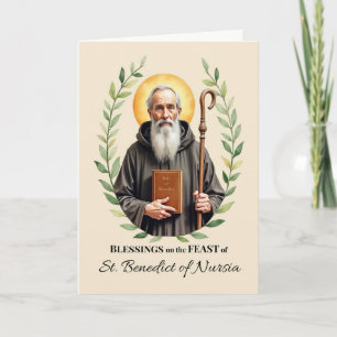 Sankt Benedikt av Nursias högtidsdag Bladrik krans Kort