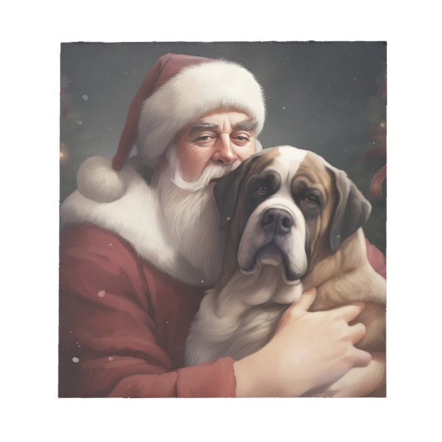 Sankt Bernhard med Julen Tomte Festlig Jul Anteckningsblock (Framsida)