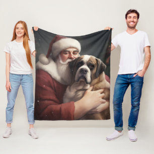 Sankt Bernhard med Julen Tomte Festlig Jul Fleecefilt