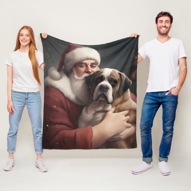 Sankt Bernhard med Julen Tomte Festlig Jul Fleecefilt (På plats)