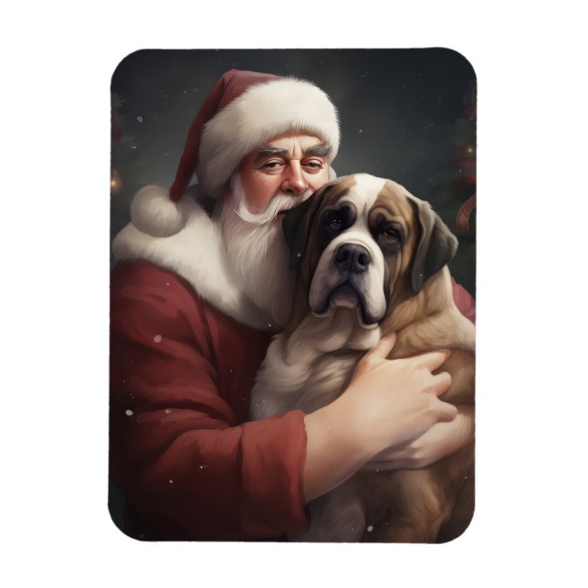 Sankt Bernhard med Santa Claus Festlig jul Magnet (Vertikal)
