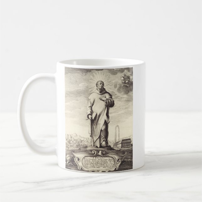 Sankt Bruno av Köln Antik Gravyr Stil Konst Kaffemugg (Vänster)
