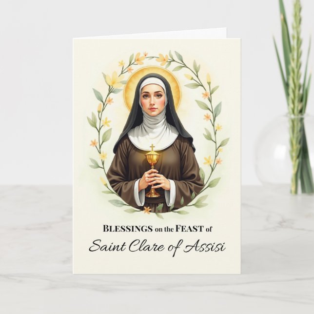 Sankt Clare of Assisi Feast Day Blessings Wand Kort (Framsida)