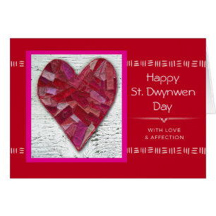 Sankt Dwynwens dag Stitched Fiberart Heart Hälsningskort