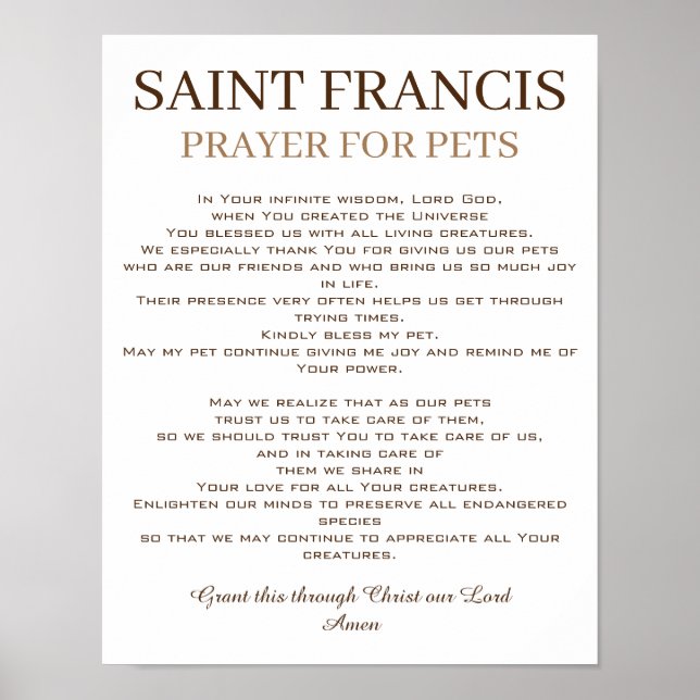 Sankt Francis Prayer för sällskapsdjur Poster (Framsidan)