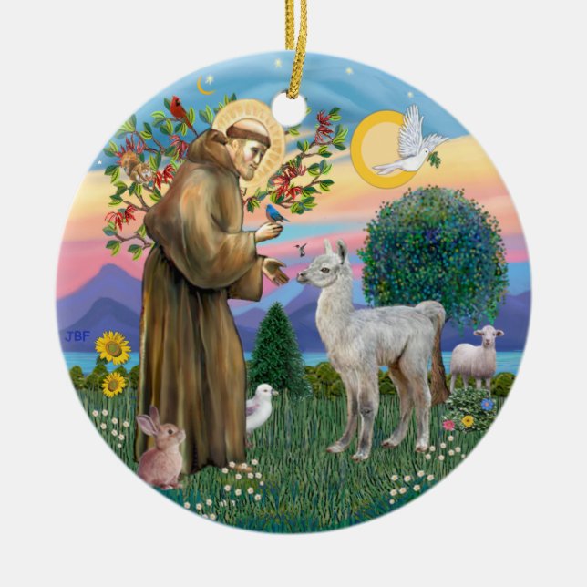 Sankt Franciskus - Baby Lama Julgransprydnad Keramik (Framsidan)