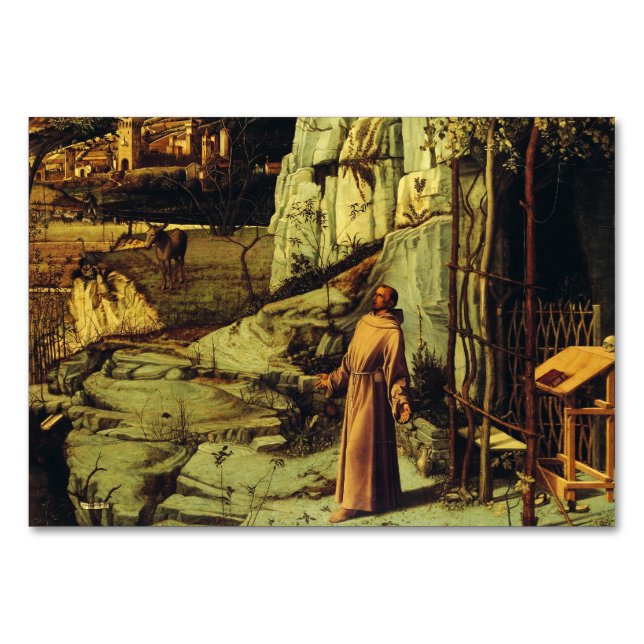 Sankt Franciskus i öknen av Giovanni Bellini  Bordsnummer (Framsidan)