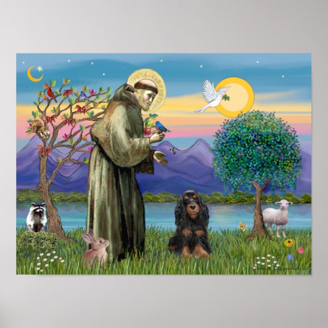 Sankt Franciskus & svartbrun Cocker Spaniel Poster (Framsidan)