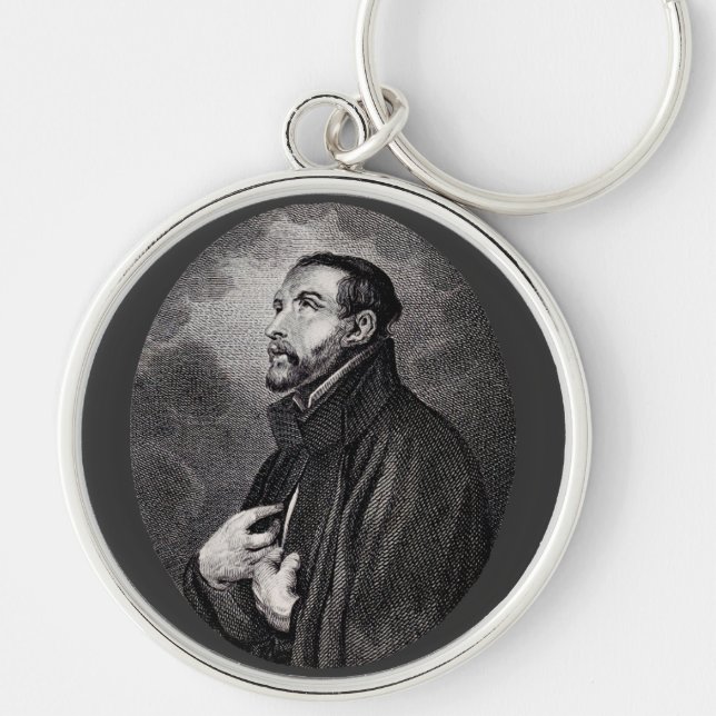 Sankt Franciskus Xavier Rund Silverfärgad Nyckelring (Framsidan)