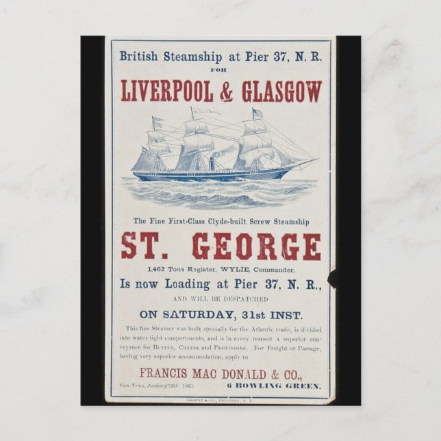 Sankt George-skruvskepp 1863 Vykort (Framsida)