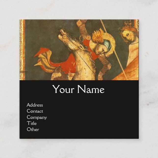 Sankt George's Battle, Dragon Monogram Black Fyrkantigt Visitkort (Framsida)