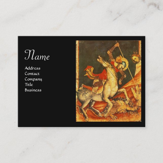 Sankt George's Battle & Dragon Monogram Guld Black Visitkort (Framsida)