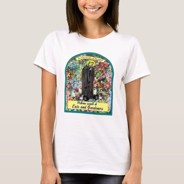 Sankt Gertrude Nivelles patronsaint av katter T Shirt (Framsida)