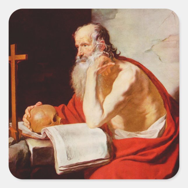 Sankt Hieronymus Fyrkantigt Klistermärke (Framsida)