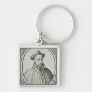 Sankt Ignatius av Loyola Gravyr Antik Konst Fyrkantig Silverfärgad Nyckelring