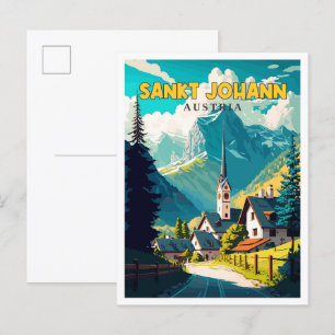 Sankt Johann Austria vintage resor illustration Vykort