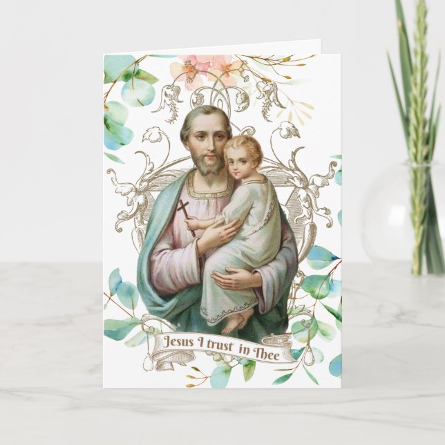 Sankt Josef Jesus Blommig  Religiös Katolsk Kort (Framsida)