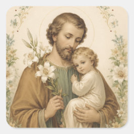 Sankt Josef & Jesusbarnet Traditionell bönebok Fyrkantigt Klistermärke