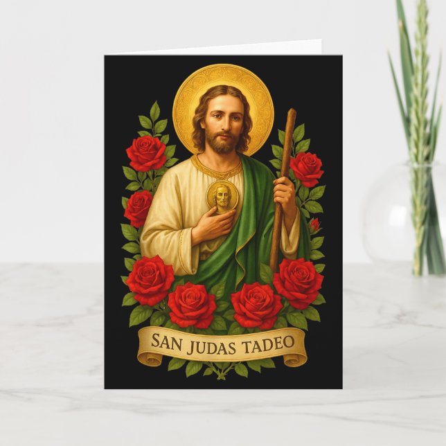 Sankt Judas Taddeus katolsk konst med röda rosor  Kort (Framsida)