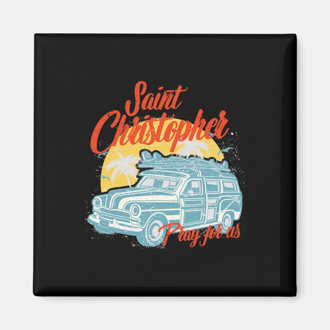 Sankt Kristoffer Surfarbrud Surfar Killar Strand C Magnet (Framsidan)