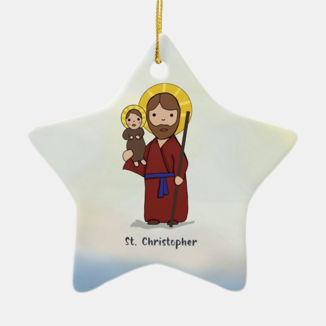 Sankt Kristoffers festdag helgon  Julgransprydnad Keramik (Framsidan)