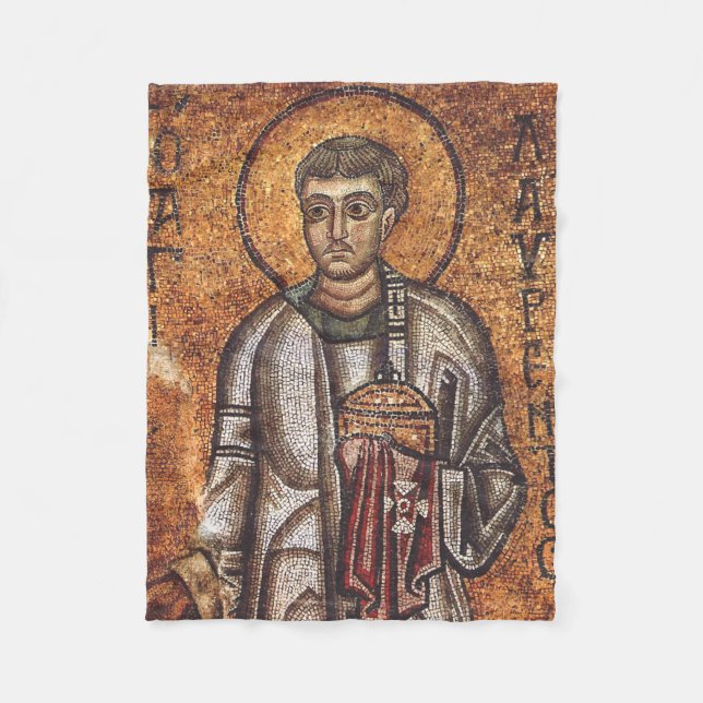 Sankt Laurentius Ortodox mosaikkonsttryck Fleecefilt (Framsidan)