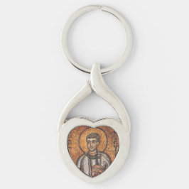 Sankt Laurentius Ortodoxt mosaikkonsttryck Twisted Heart Silverfärgad Nyckelring