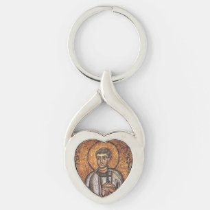 Sankt Laurentius Ortodoxt mosaikkonsttryck Twisted Heart Silverfärgad Nyckelring